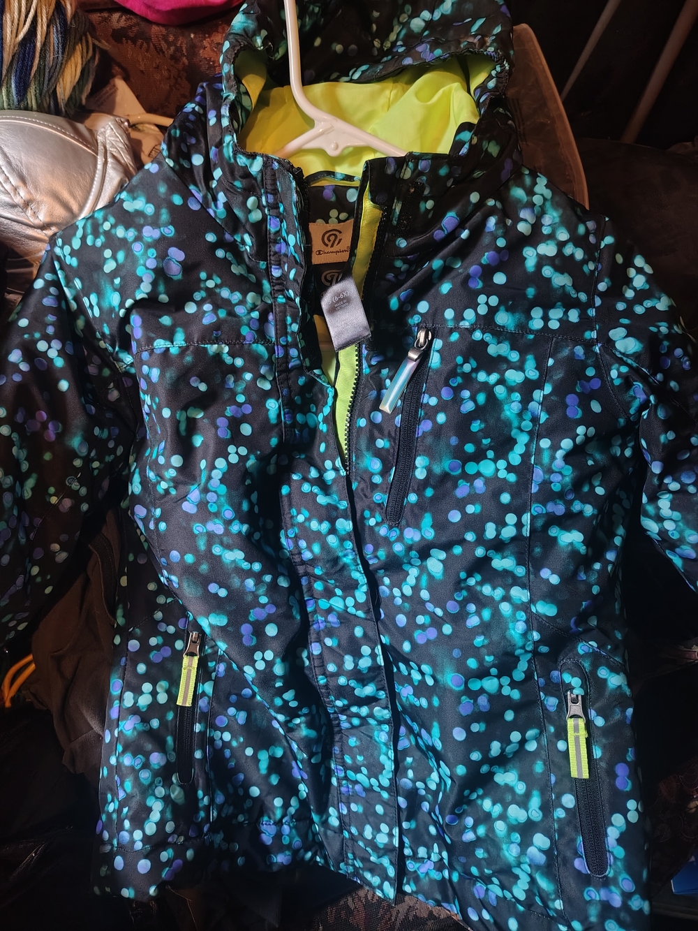 Champion Kids' Black Jacket with Teal & Blue Dot Print